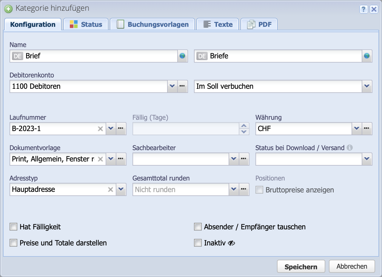 Screenshot of the add order category dialog