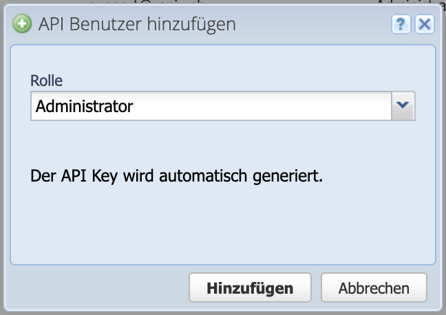 Screenshot der Erstellung eines neuen API Keys in der CashCtrl Benutzer & Rollen Verwaltung