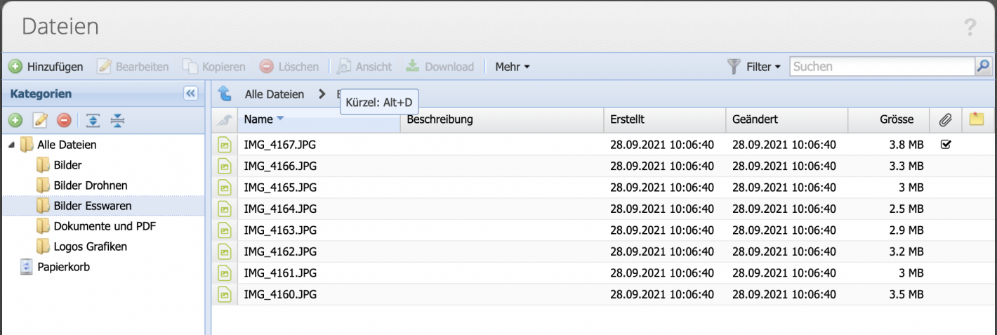 Screenshot of the file manager in CashCtrl
