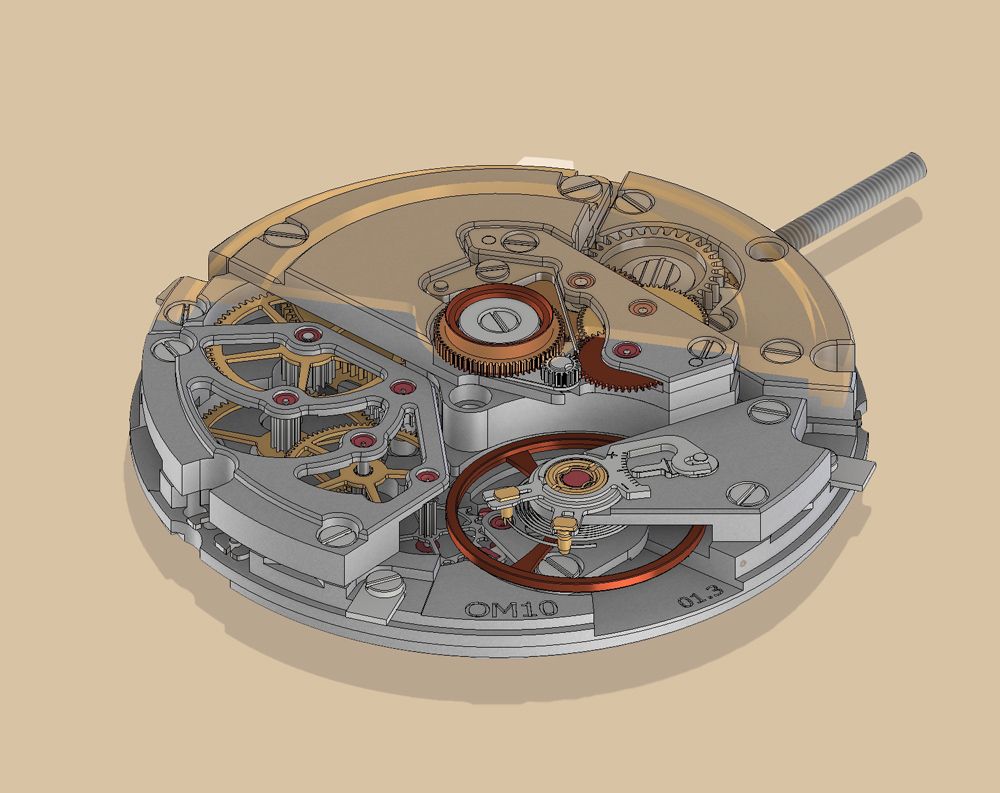 Detailed 3d model of the open source movement and winding mechanism