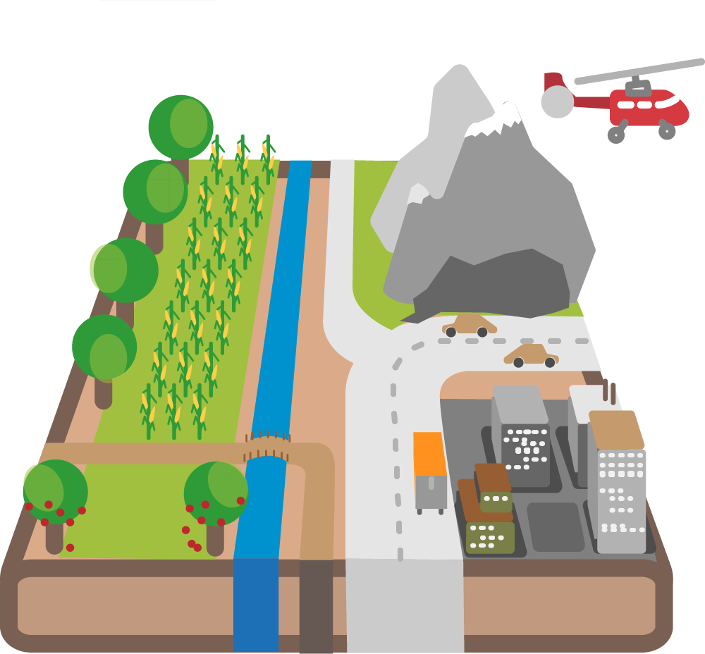 landscape illustration showing some industry sectors