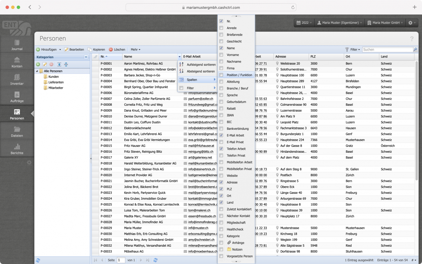 Screenshot of the contact overview