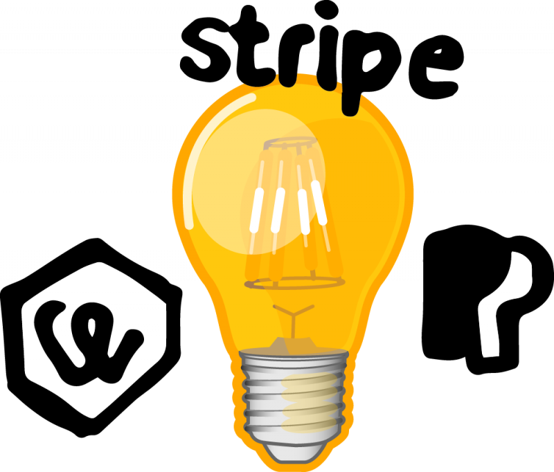 Glühbirne mit Illustrationen des Stripe, Paypal und Twint Logo