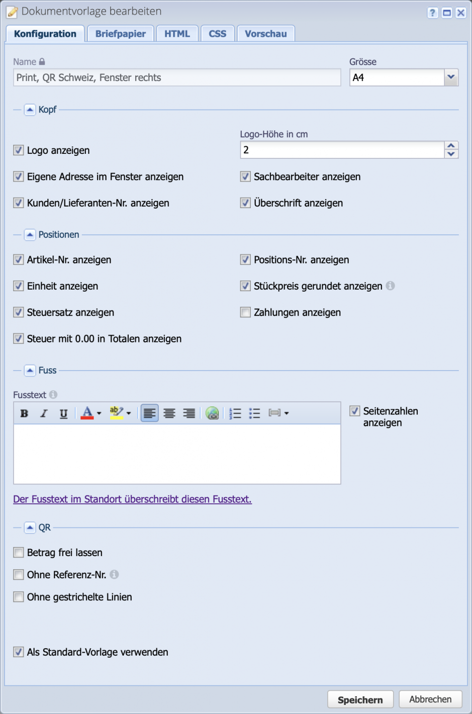 Screensho of the configuration of the document templates