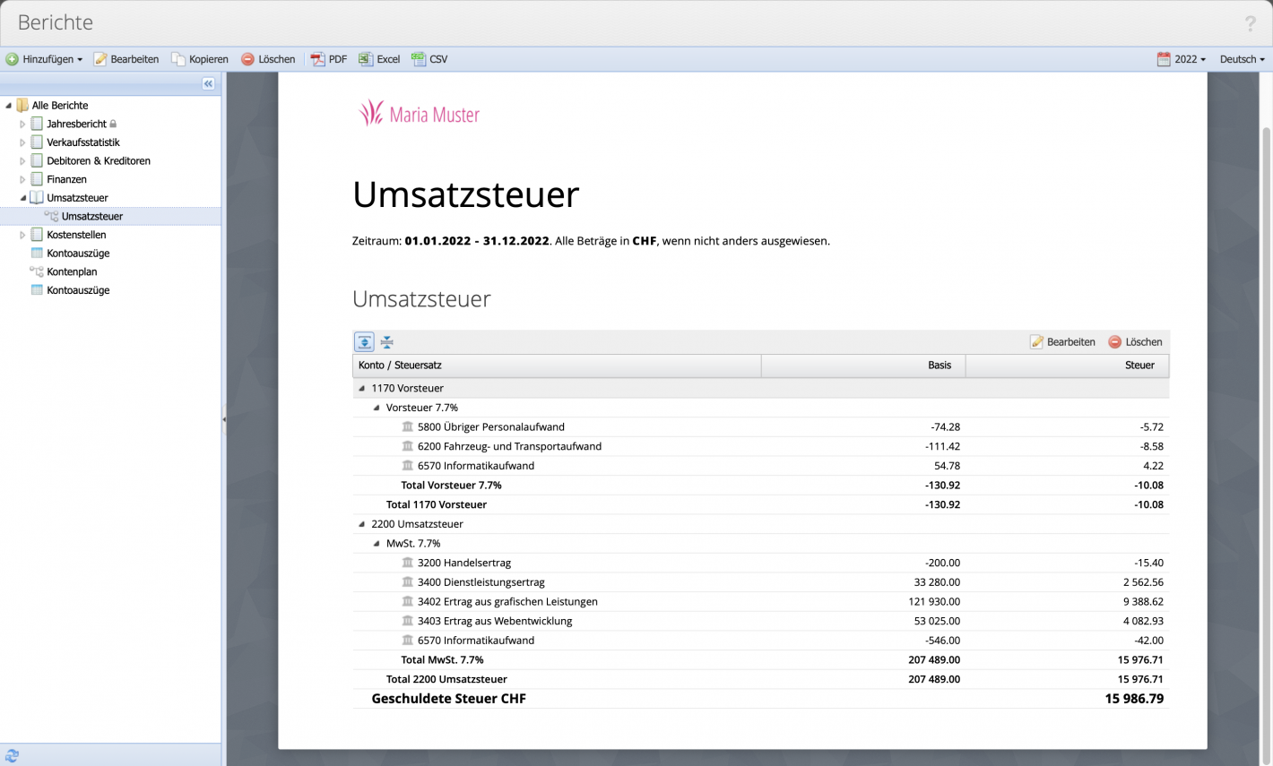 Screenshot Umsatzsteuerbericht