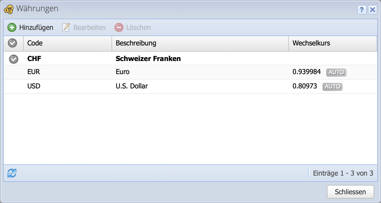 Screenshot der Währungseinstellungen um die Standardwährung zu setzen