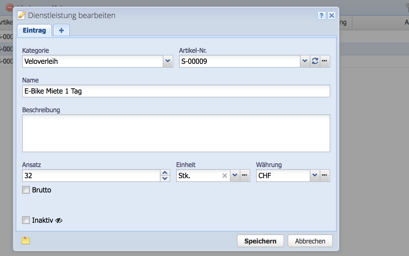 Screenshot of the add dialog for a new service