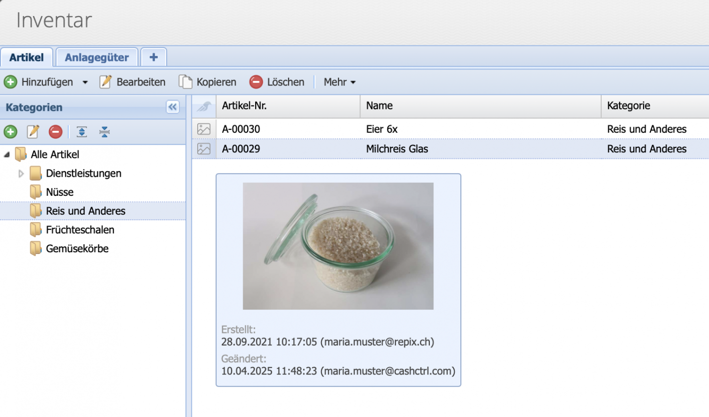 Screenshot Artikelübersicht mit Bild-Mouseover