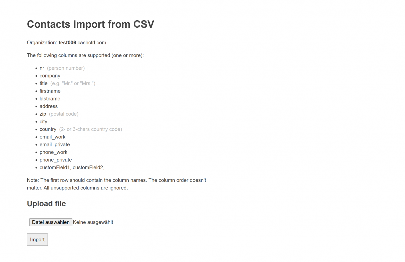 Screenshot von CashCtrl Script für CSV Import von Adressen