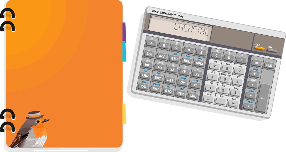 realistic illustration of a calculator and a journal