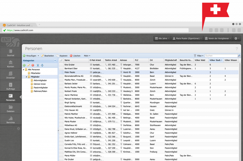 Capture d'écran de la fenêtre principale du logiciel de comptabilité CashCtrl