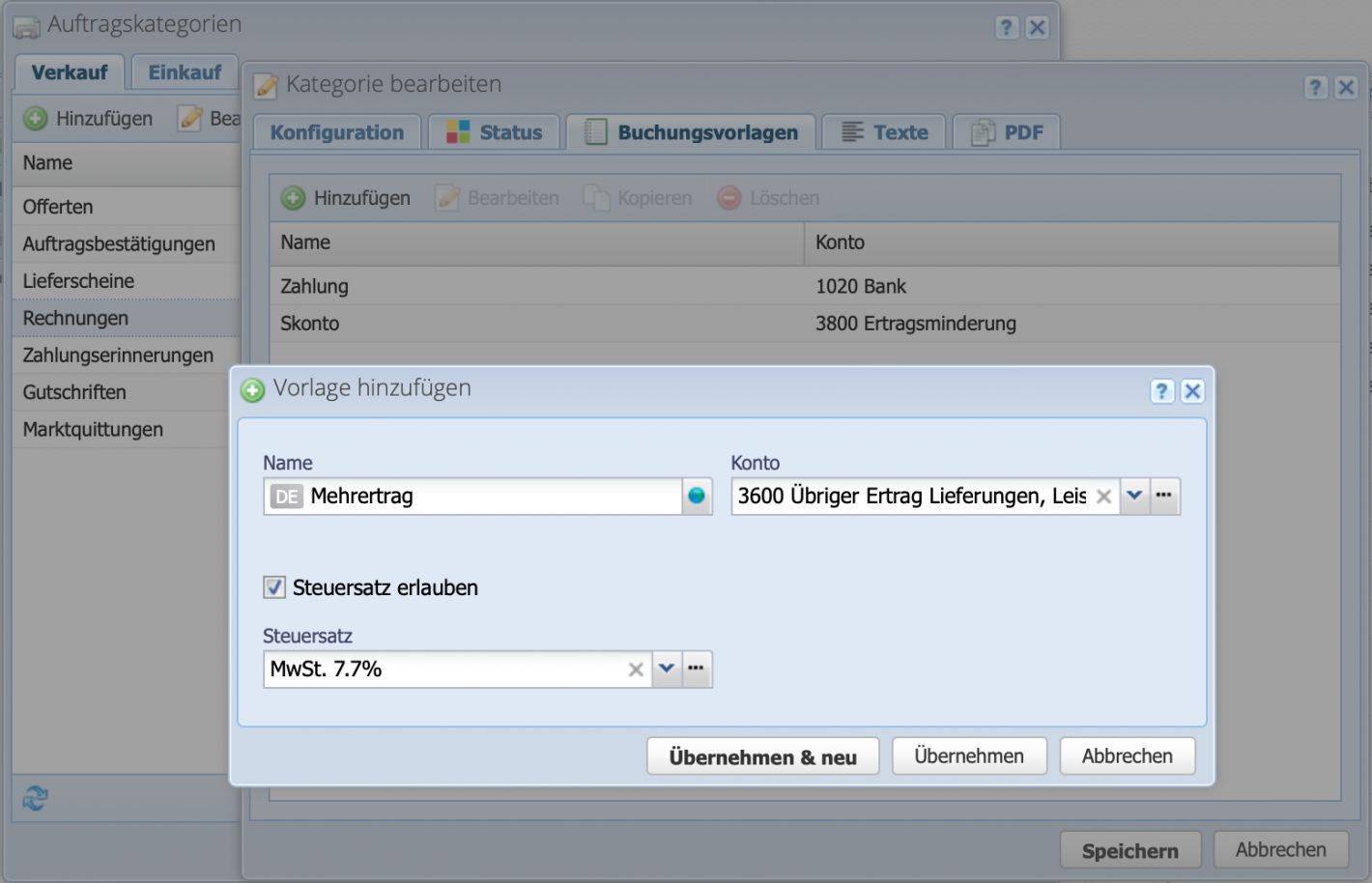 Screenshot Buchungsvorlage hinzufügen