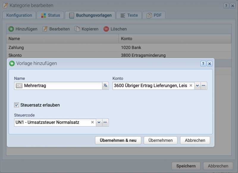 Screenshot of adding a booking template