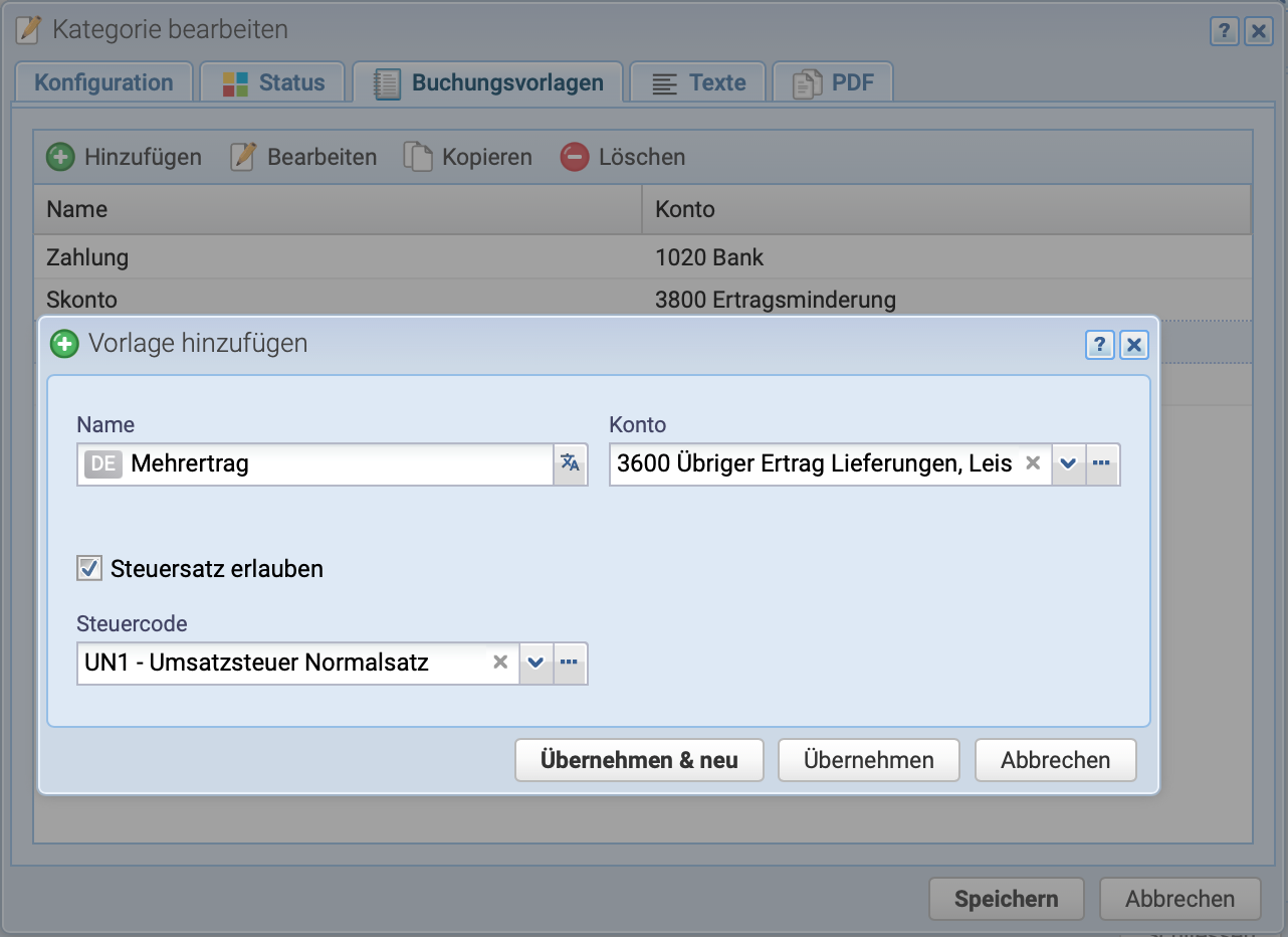 Screenshot of adding a posting template