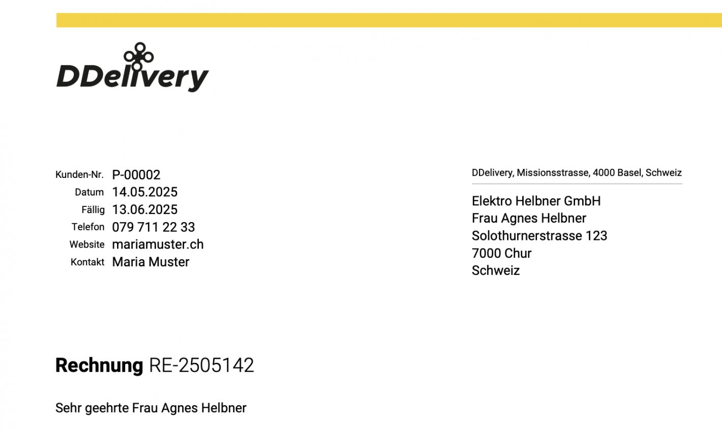 Screenshot des Info Blocks eines Rechnungsdokuments