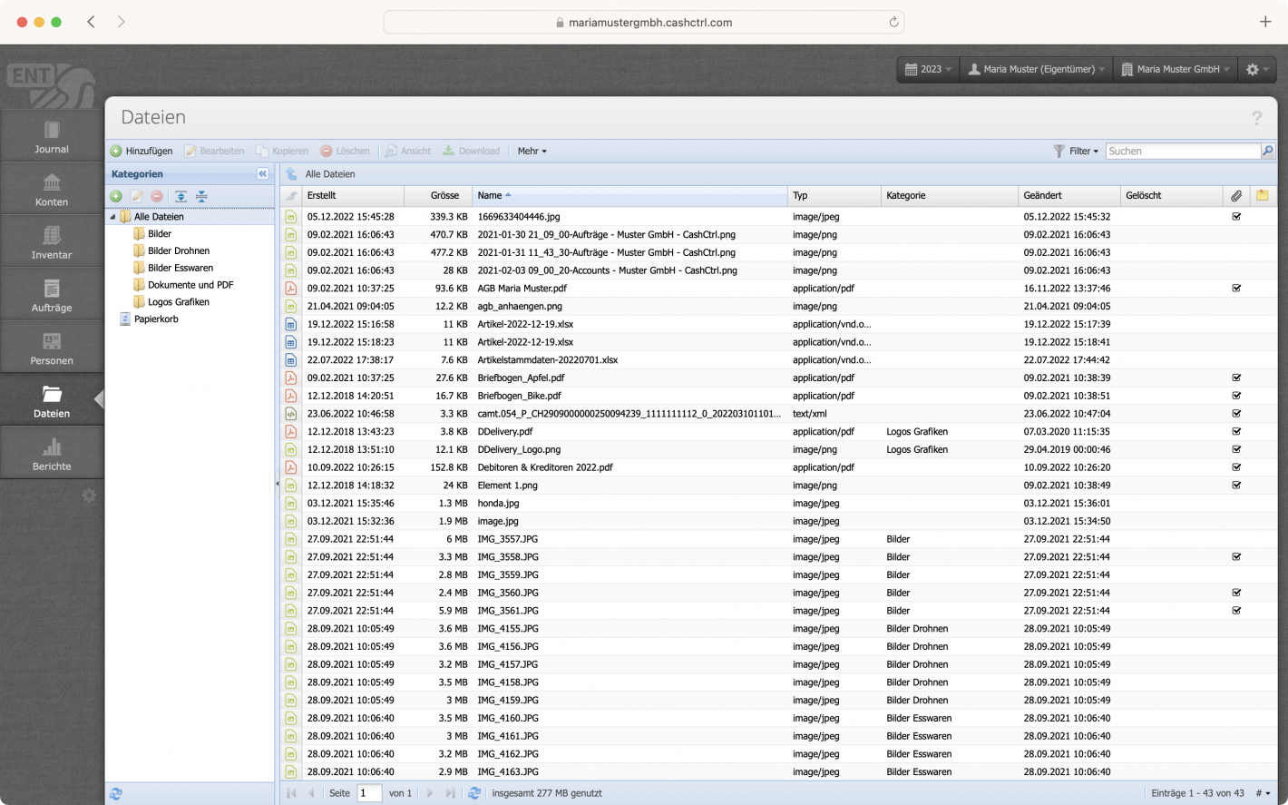 Screenshot des Datei Managers in CashCtrl