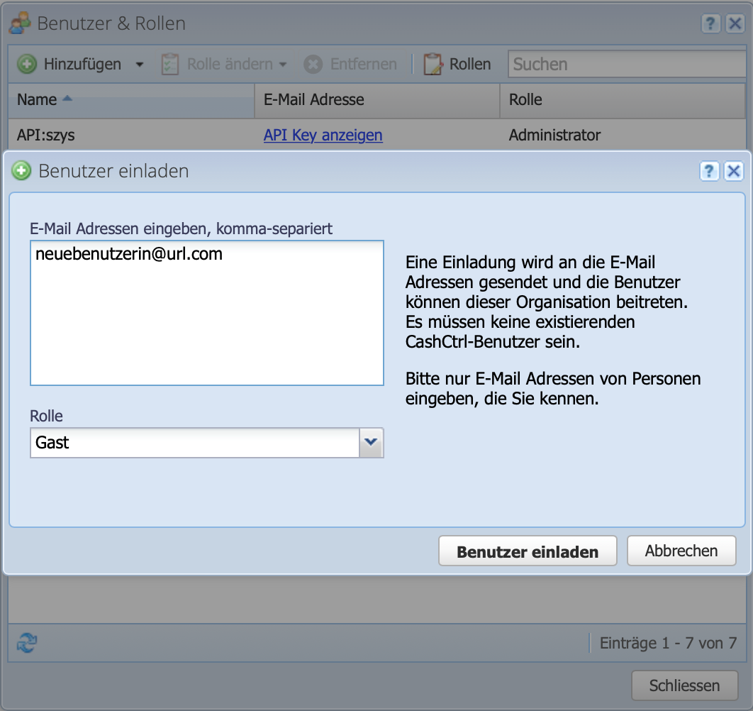 Screenshot of the dialog window for inviting users
