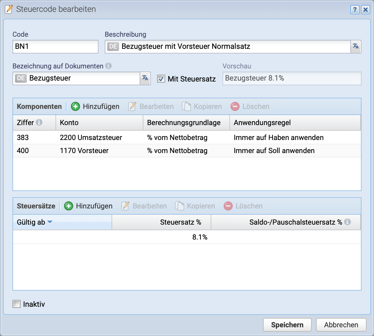 Screenshot of the &ldquo;Add Tax Code&rdquo; dialog box.