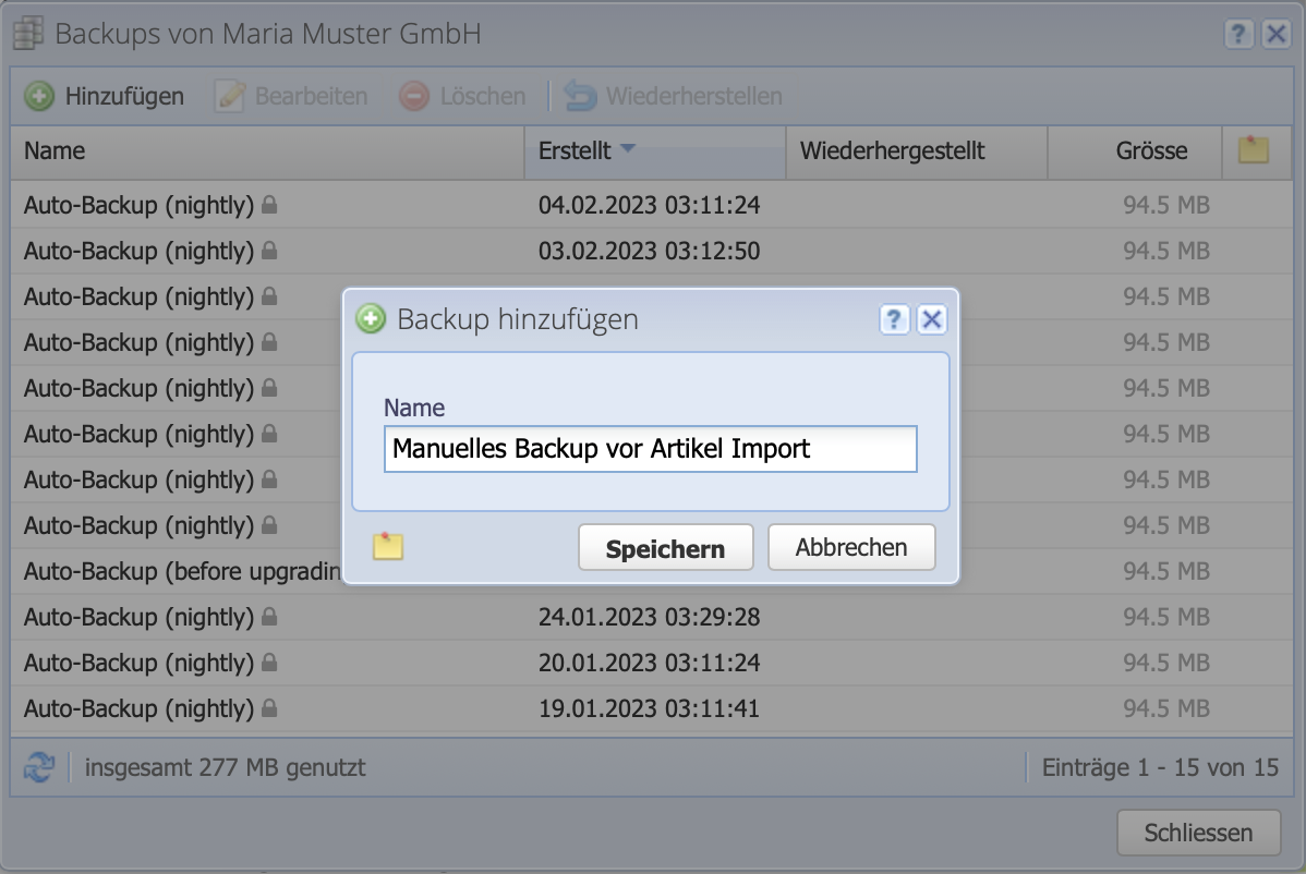 Screenshot of the labeling dialog for new backups.