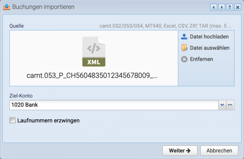 Screenshot Importfenster