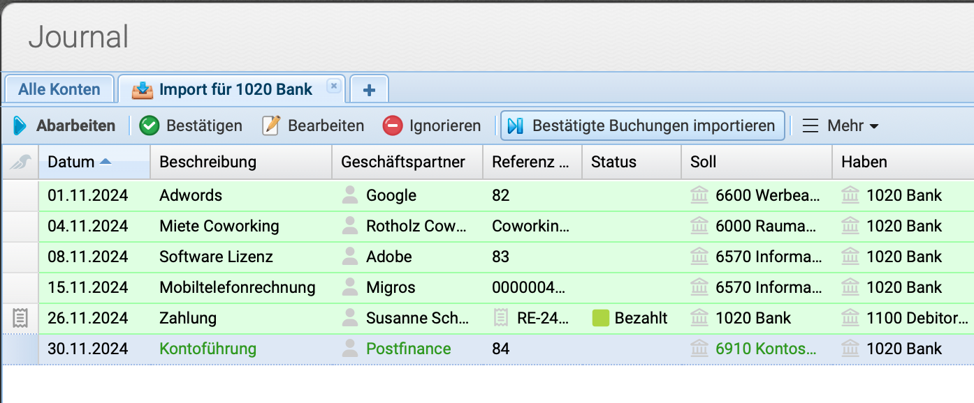 Screenshot Ausschnitt des Importieren Buttons