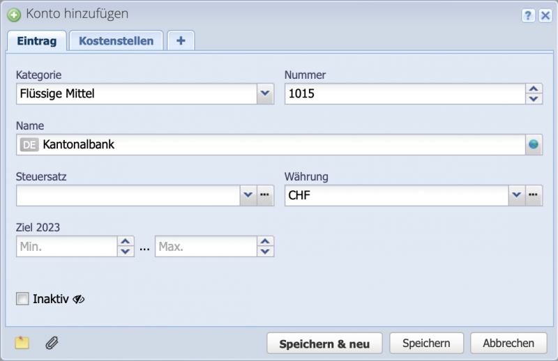 Screenshot des Kontenrahmens