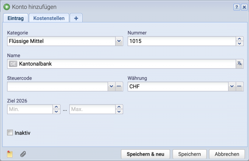 Screenshot des Kontenrahmens