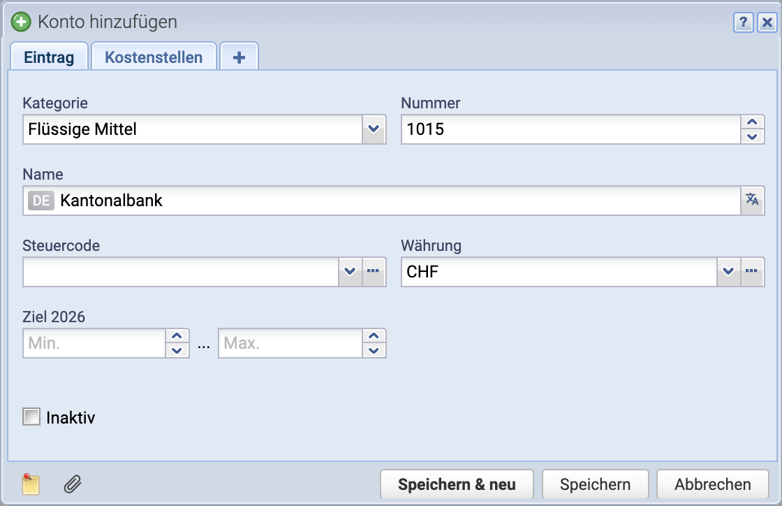Screenshot des Bearbeiten Dialogs eines Kontos