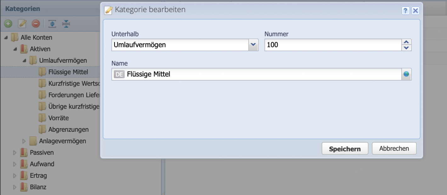 Screenshot des Bearbeiten Dialogs einer Kategorie