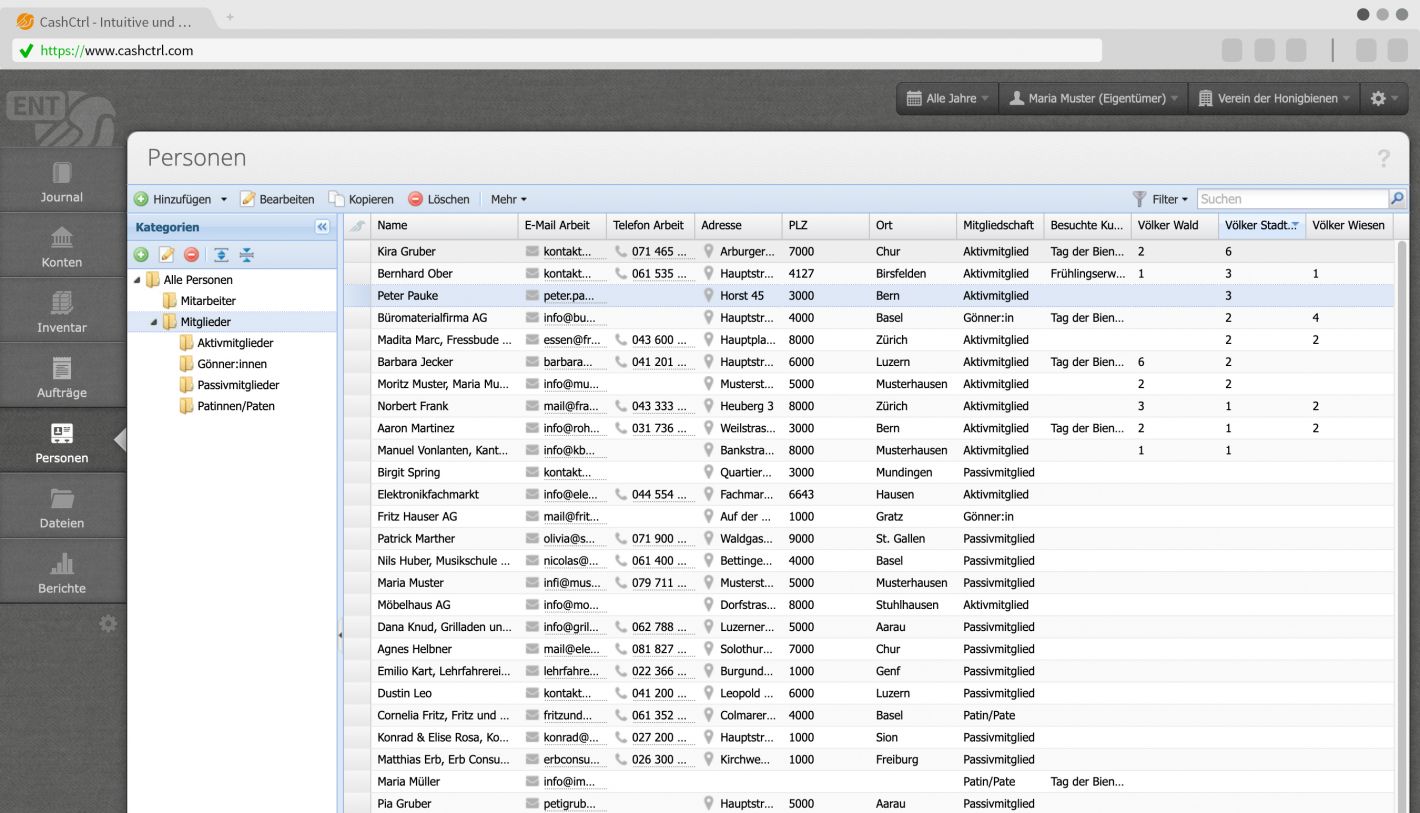 Screenshot des Hauptfensters der Buchhaltungssoftware CashCtrl