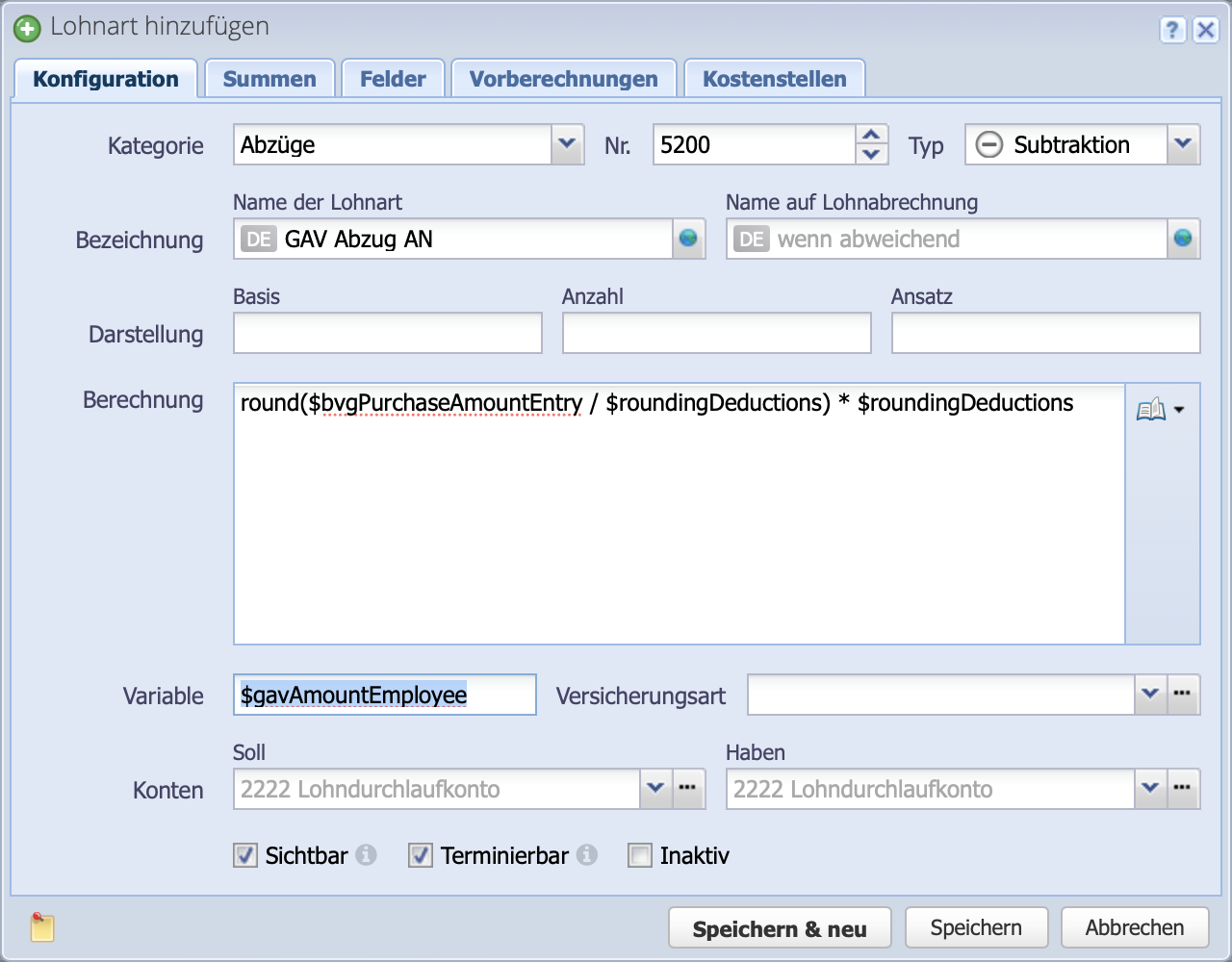 Screenshot of the Add dialog for a new salary type