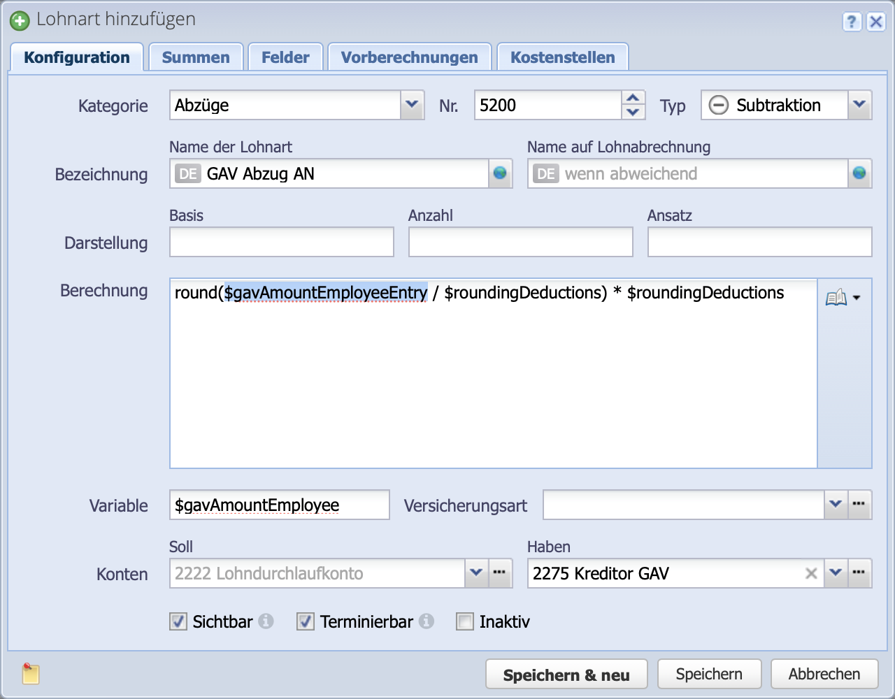 Screenshot of the Add dialog for a new salary type