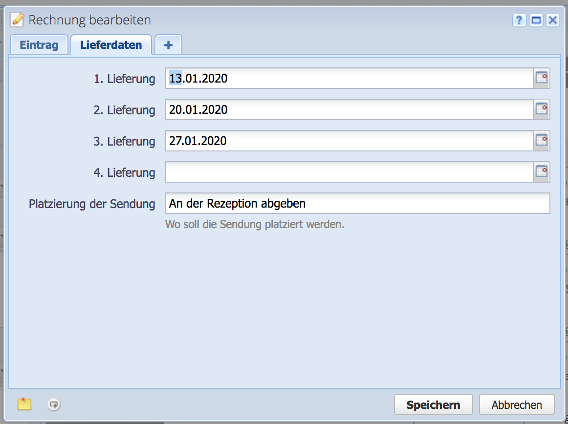 Screenshot of the invoice editing window