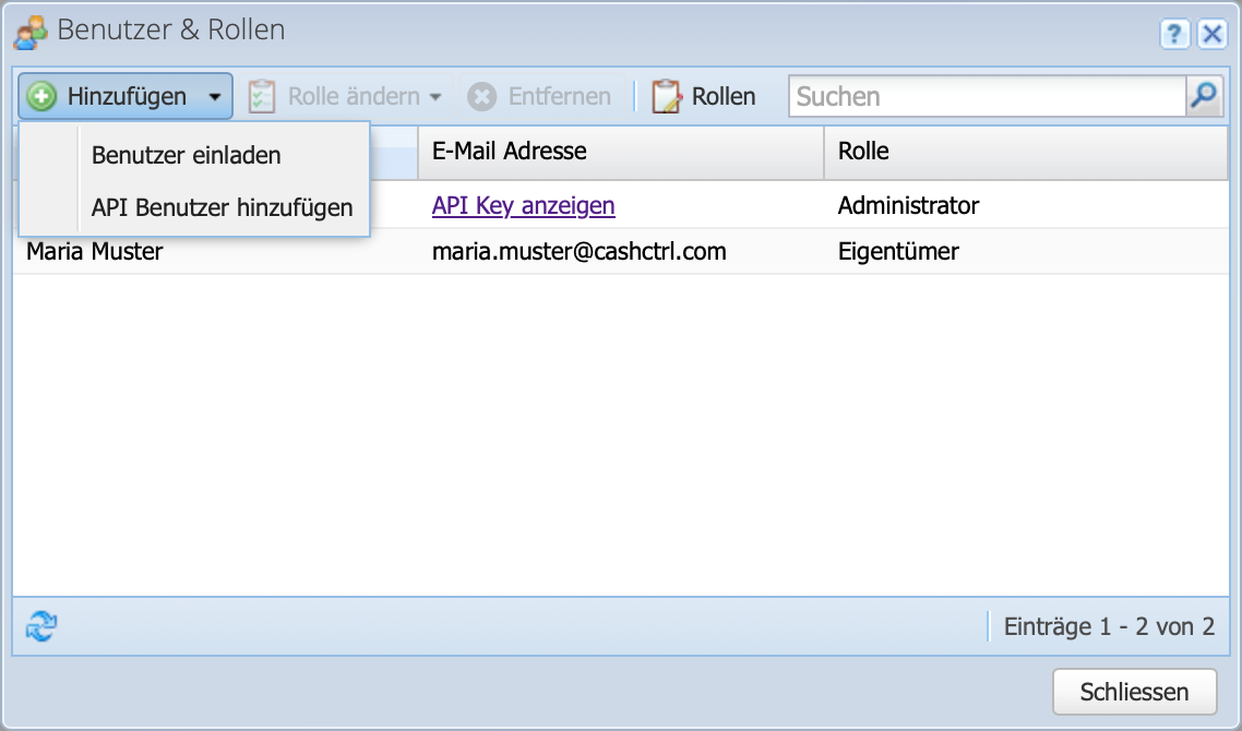 Screenshot User & Userroles menu