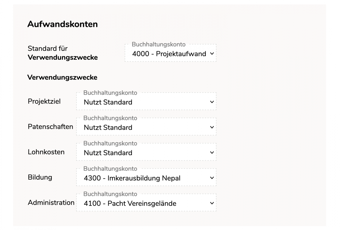 Screenshot cuora software mapping expense accounts