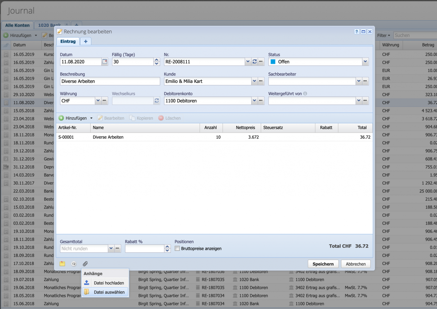 Screenshot of the dialog window where files can be attached via paperclip icon