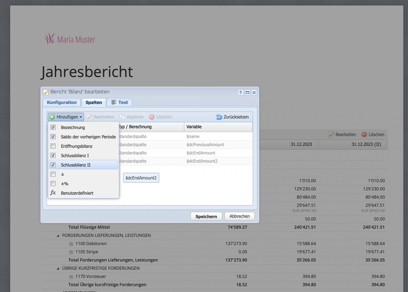 Screenshot of the annual report showing the final balance sheet I