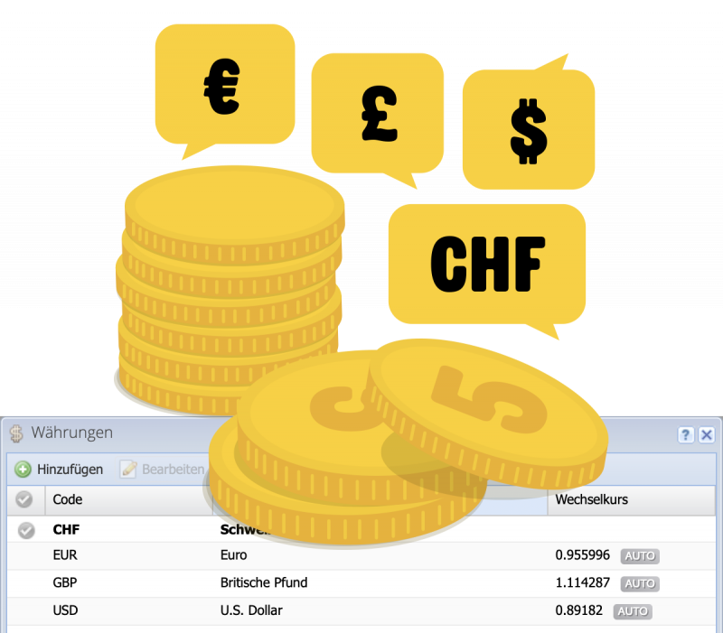 Screenshot der Währungseinstellungen in CashCtrl