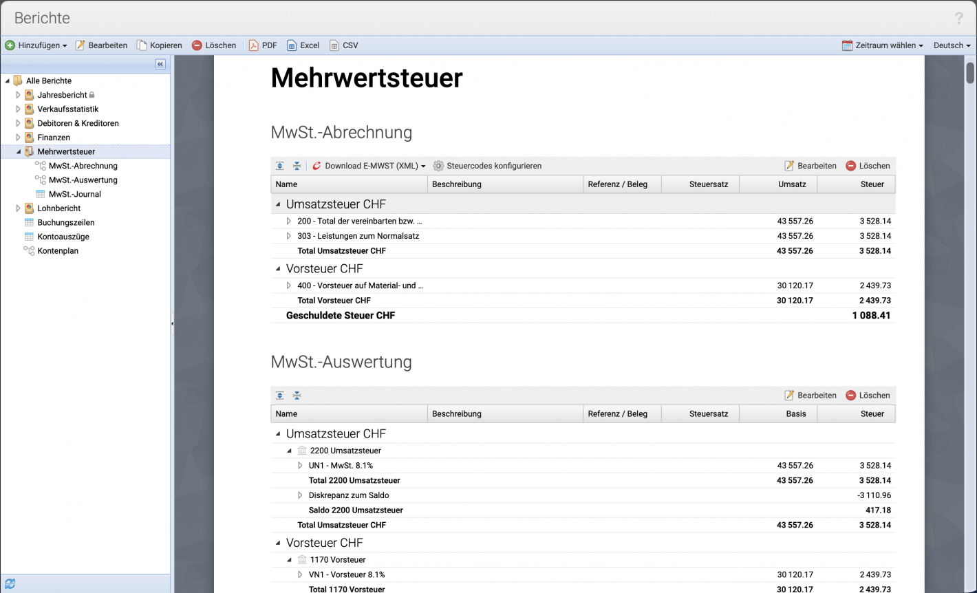 Screenshot Umsatzsteuerbericht