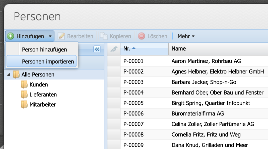 Screenshot of how to open the import dialog