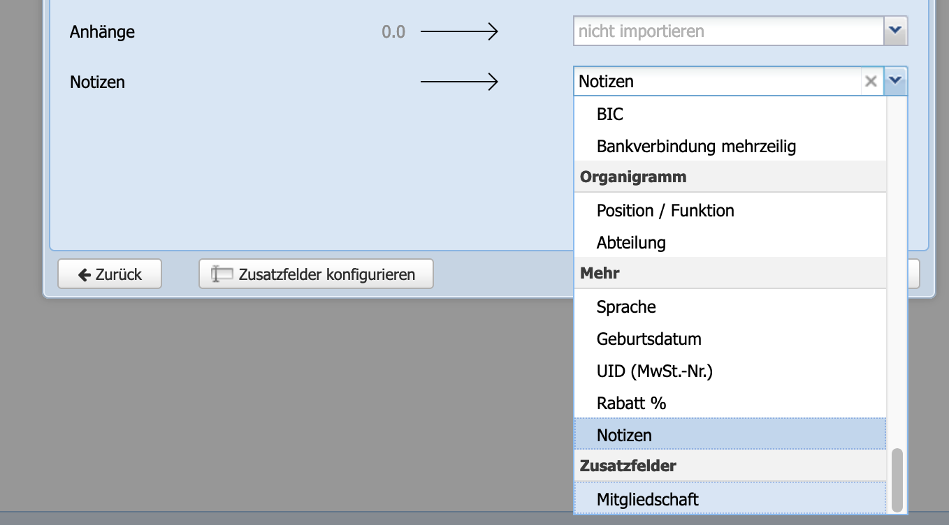 Select custom fields for contact import