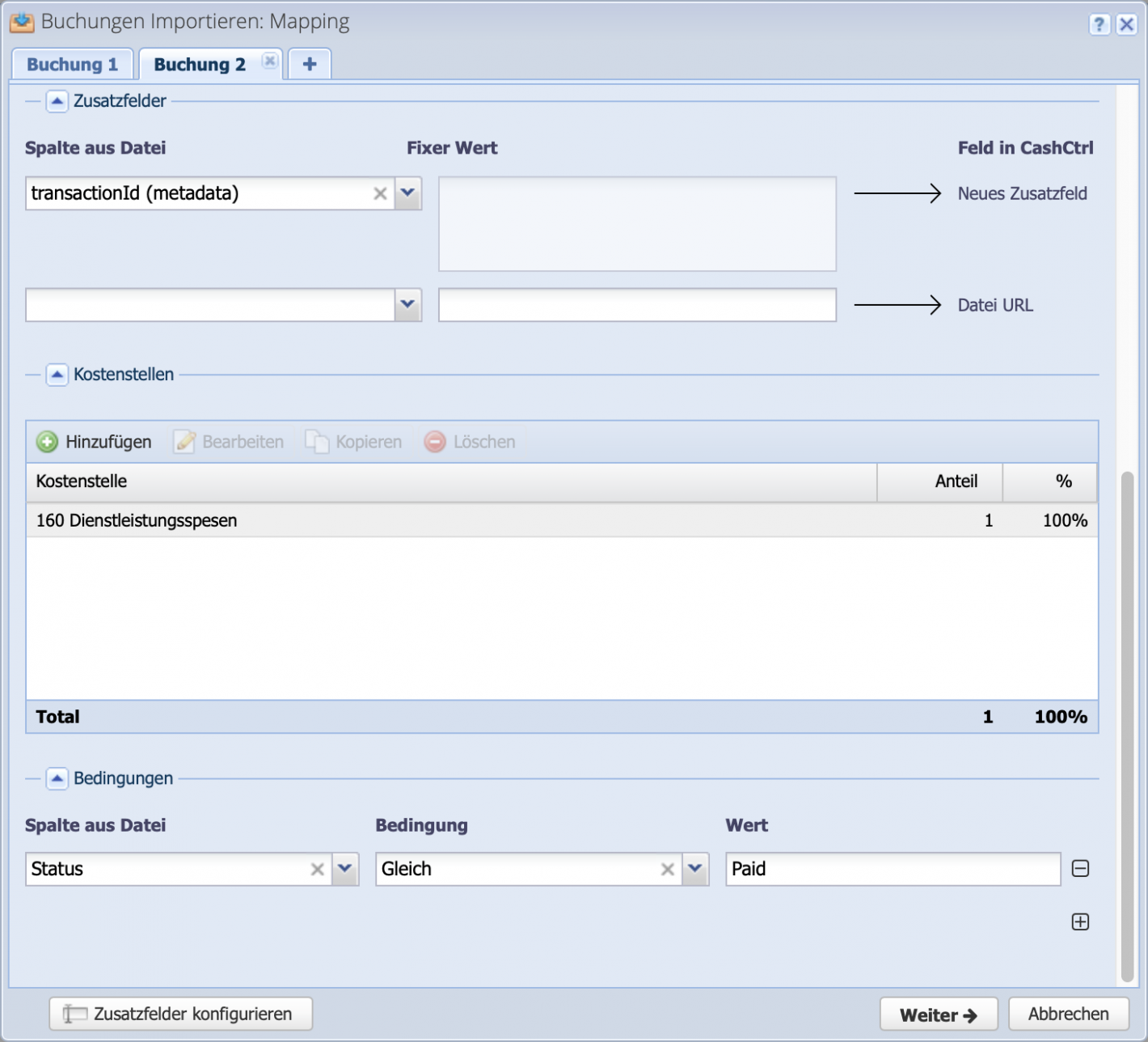Screenshot of the mapping dialog when importing bookings via Excel or CSV file