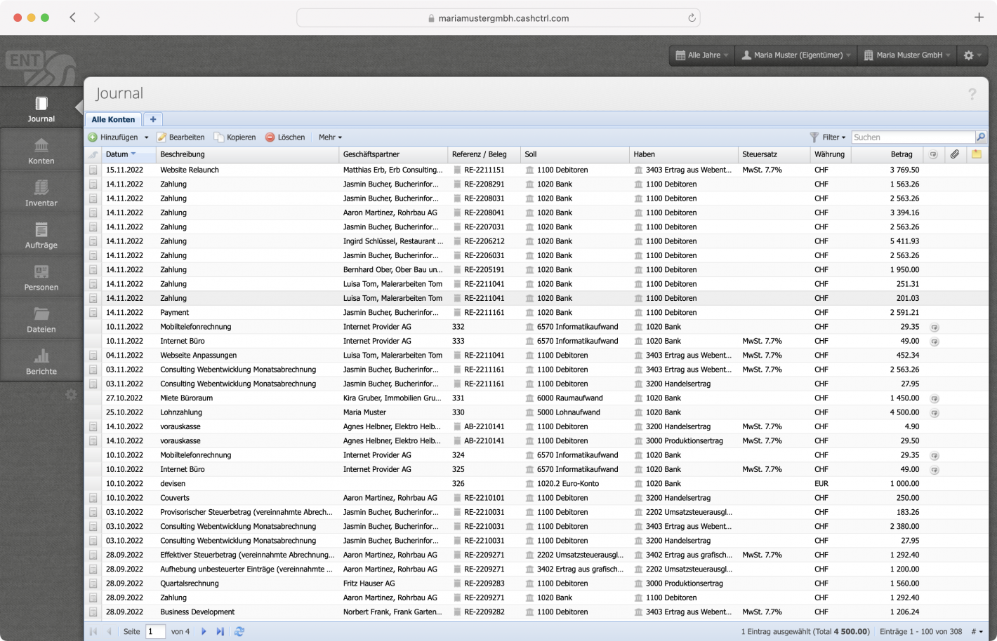 Screenshot des Journals