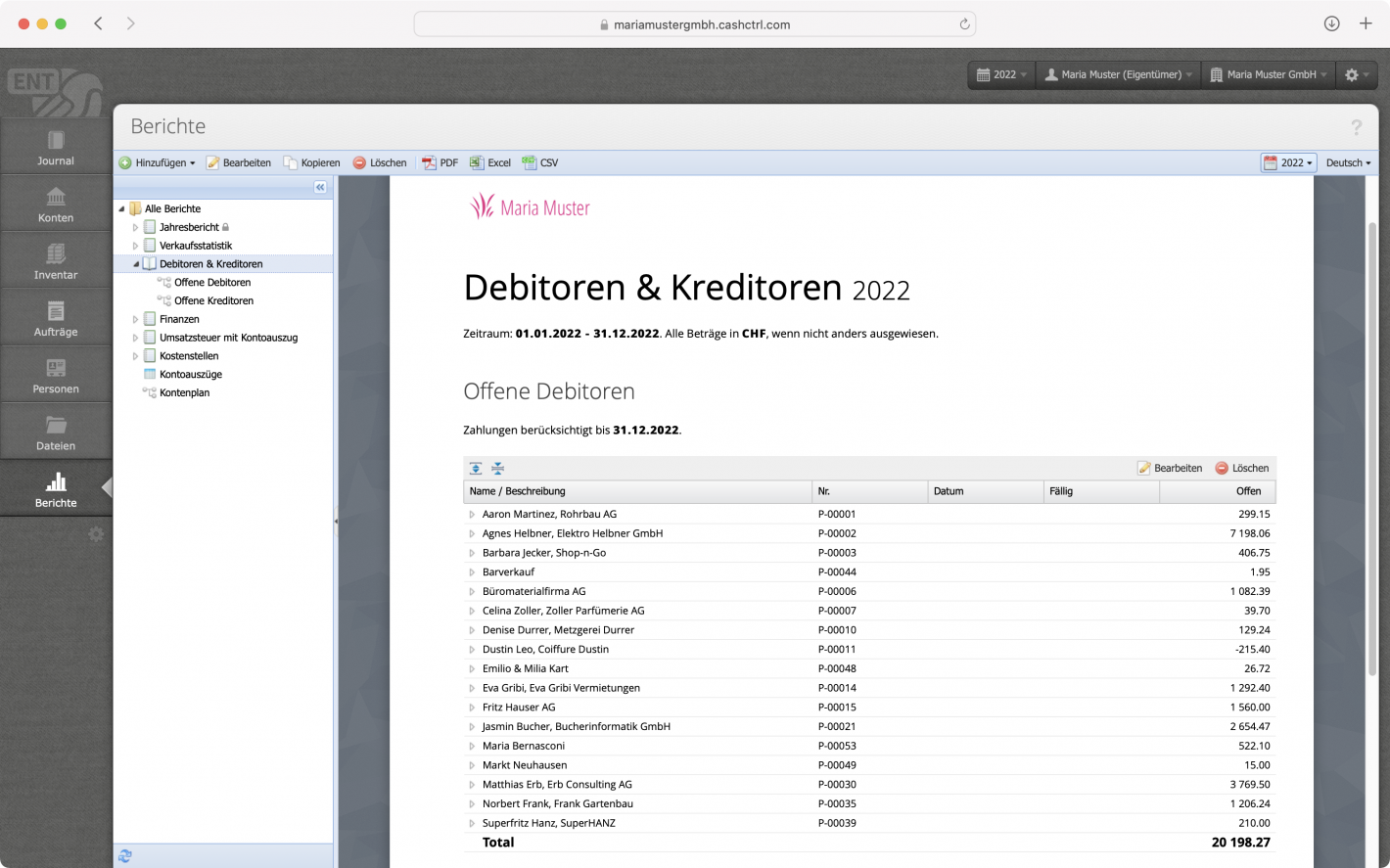 Screenshot Bericht offene Debitoren & Kreditoren