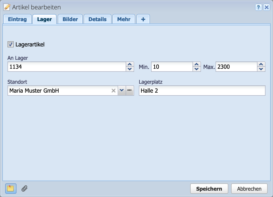 Screenshot eines Artikels mit Lagerbestand