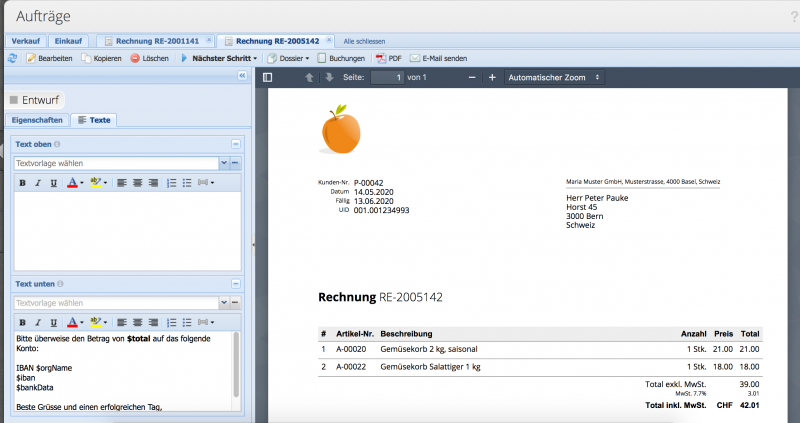 Grafische Oberfläche der Buchhaltungssoftware CashCtrl