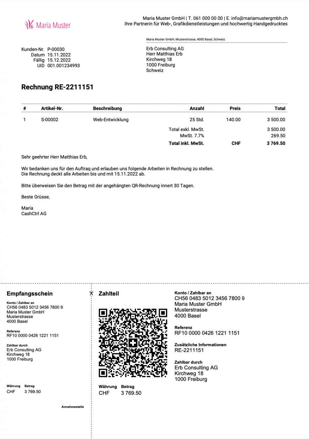Screenshot of a draft invoice document