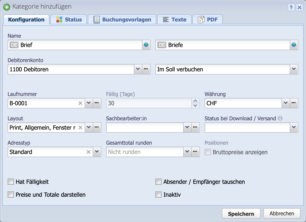 Screenshot of the add order category dialog