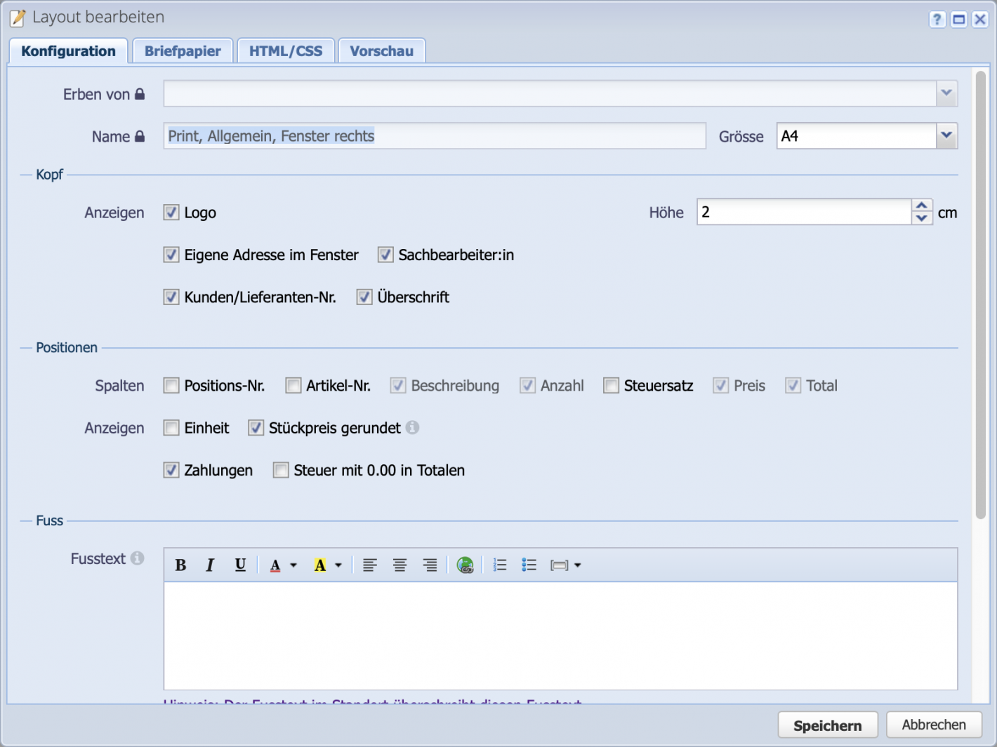 Screenshot: Edit Layout Dialog from CashCtrl