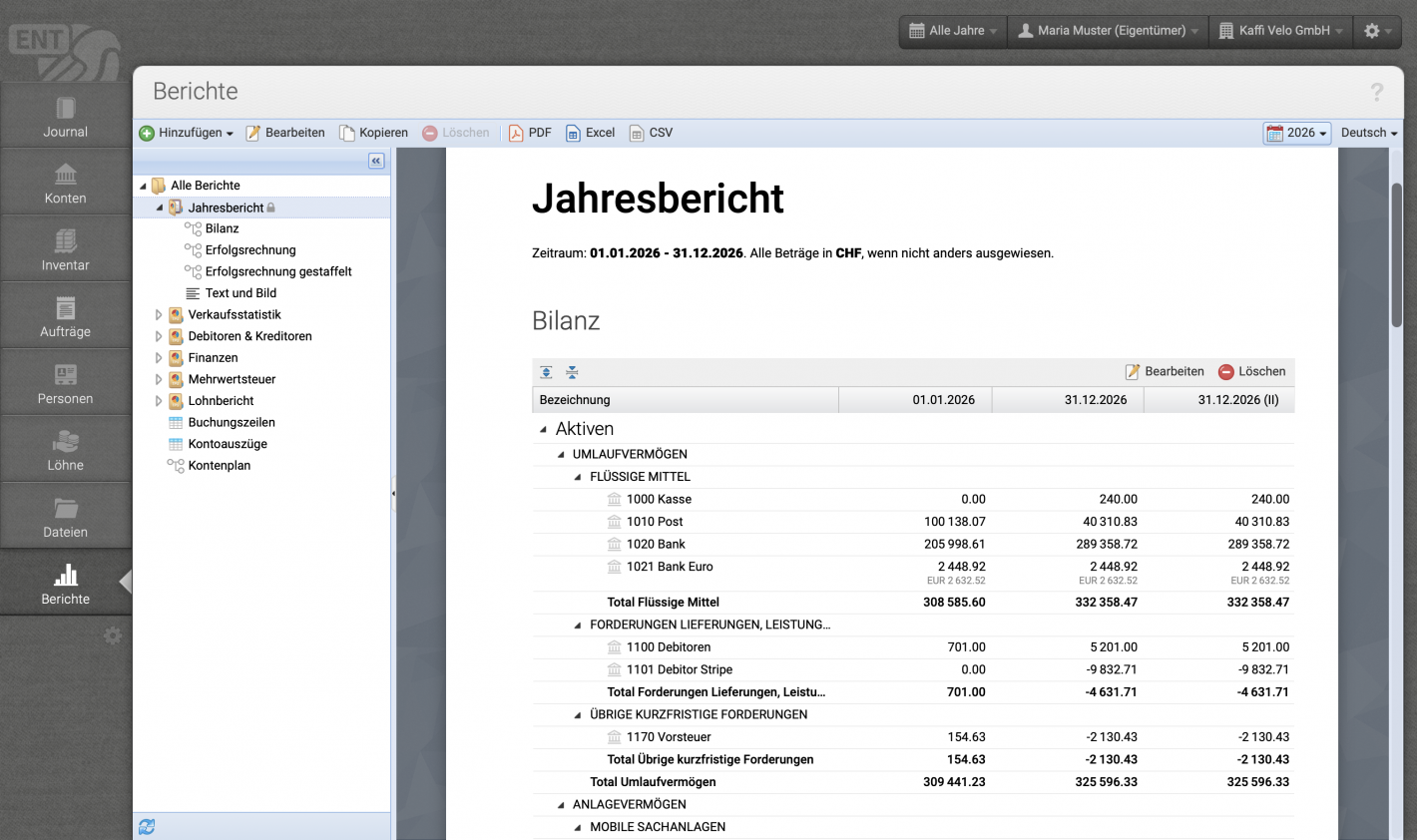 Screenshot CashCtrl Jahresabschluss in der Software.